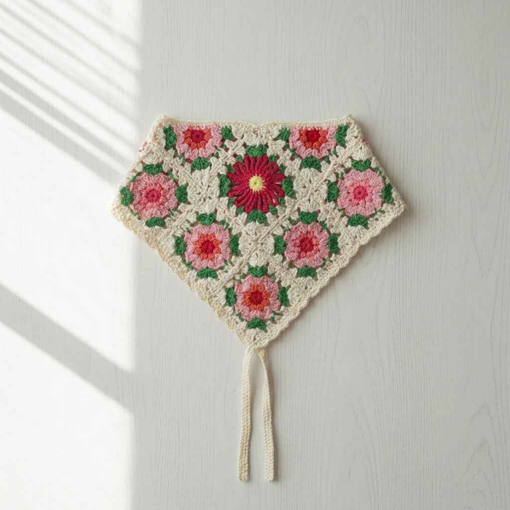 Handmade Floral Crochet Headscarf