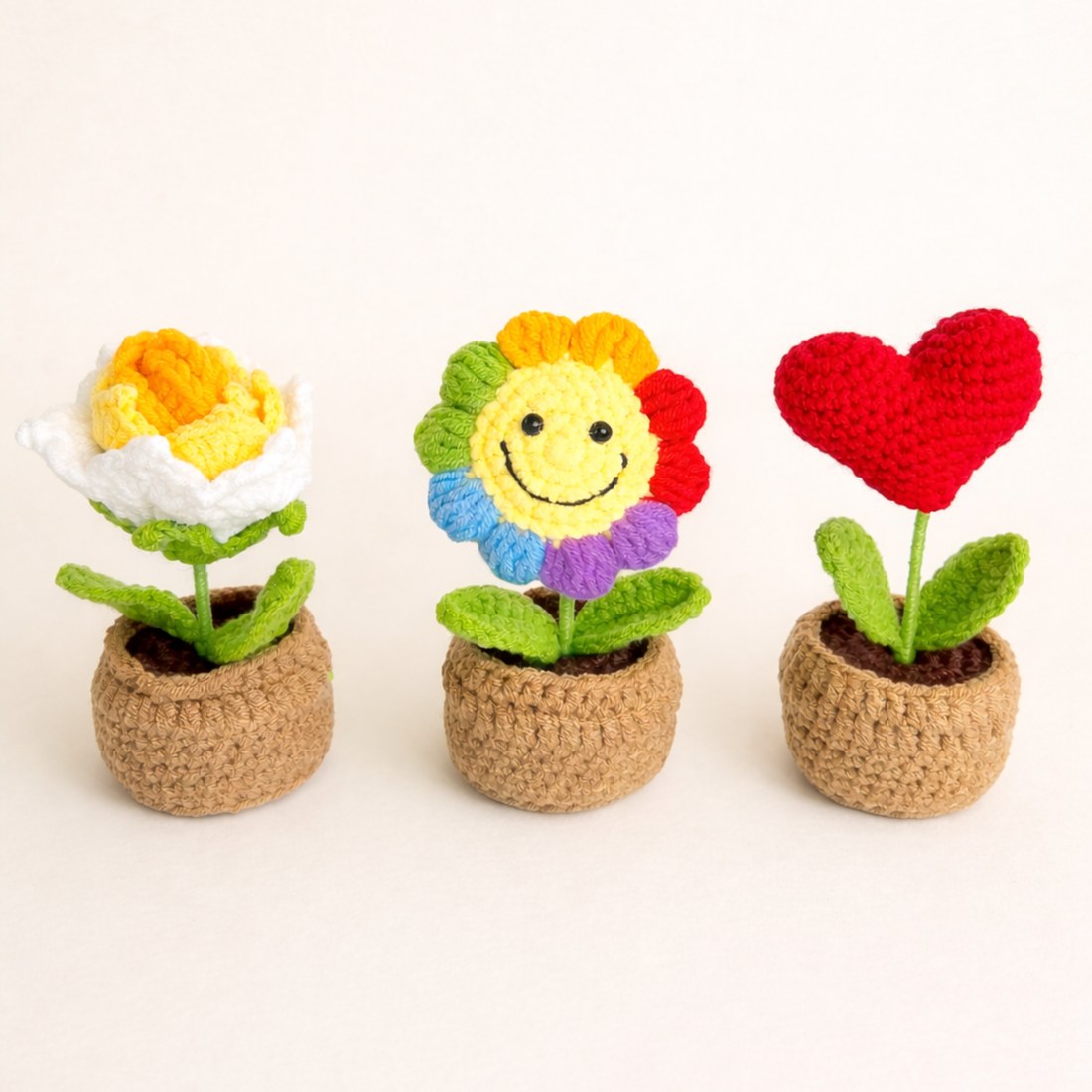 3pcs Handmade Crochet Flower Pots Set by Reve Fleur