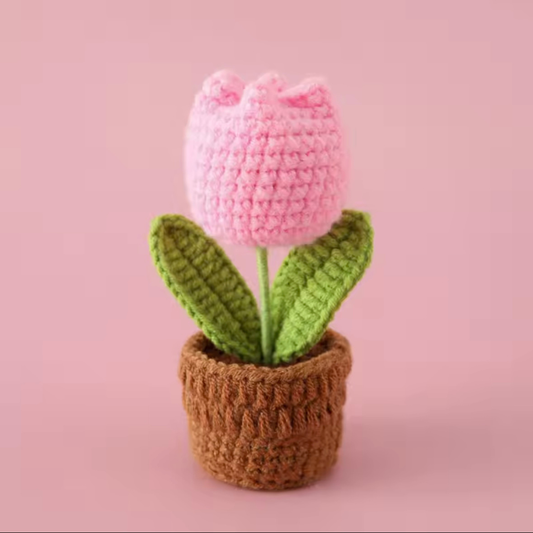 Handmade Crochet Tulip Pot in Pink, Red and Purple by Reve Fleur