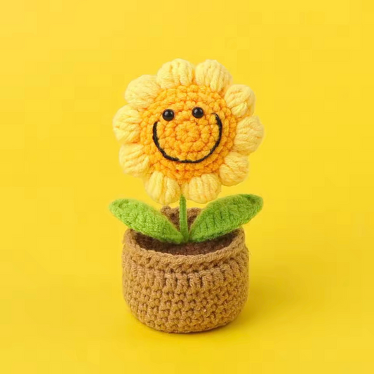 Handmade Crochet Smiling Sunflower Pot in Yellow by Reve Fleur