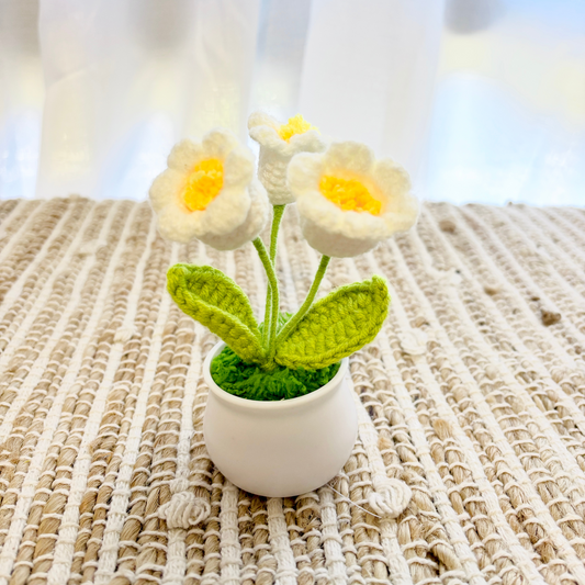 Handmade Crochet Flower in Pot  Lily of the Valley