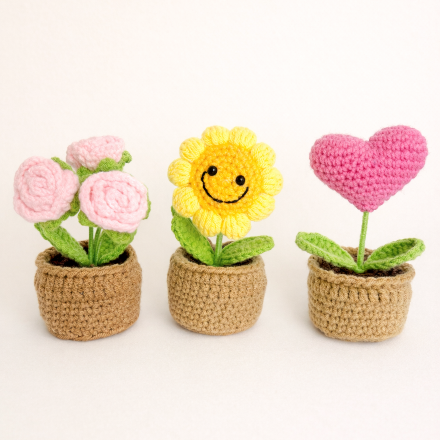 3pcs Crochet Flower Pots Set