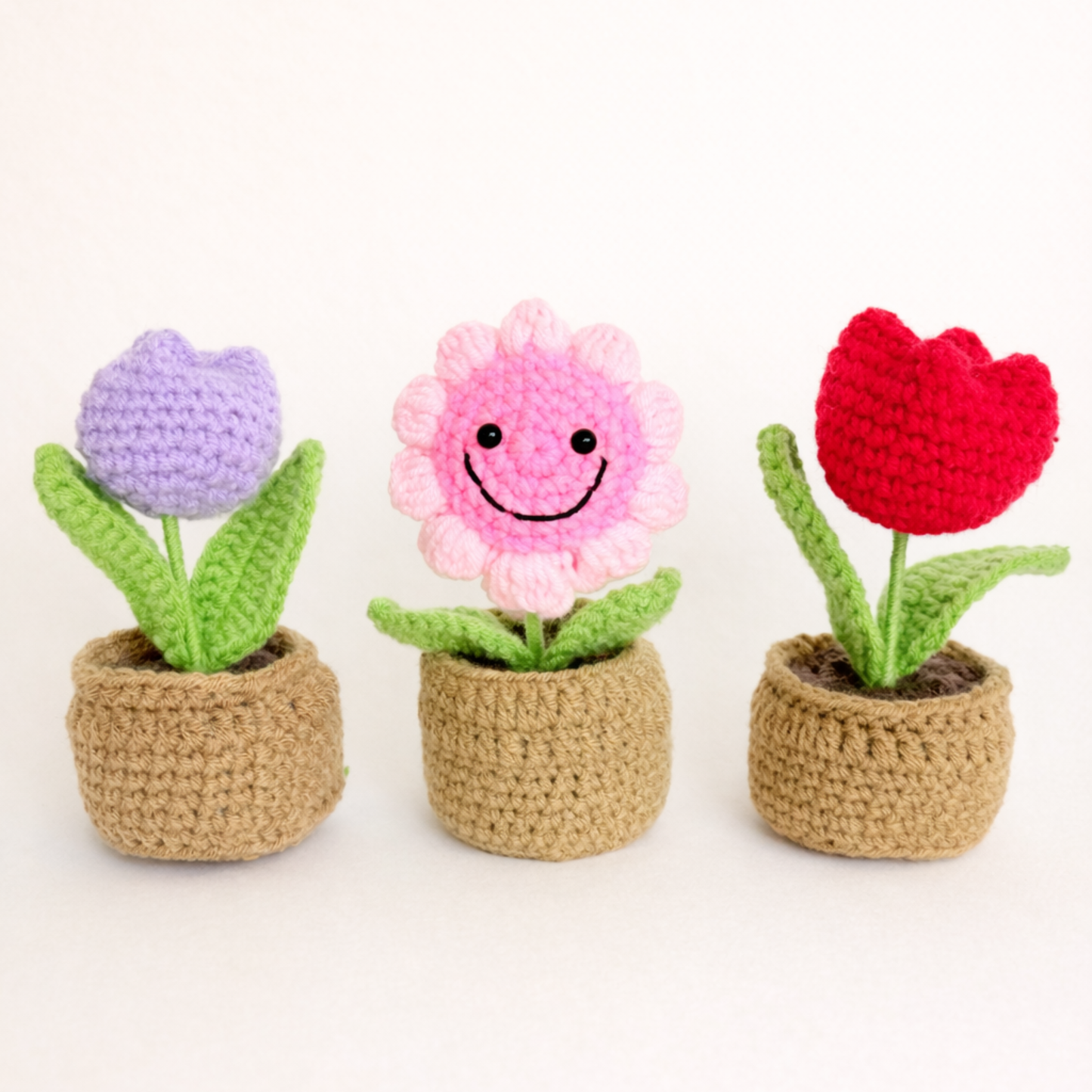 3pcs Crochet Flower Pots Set
