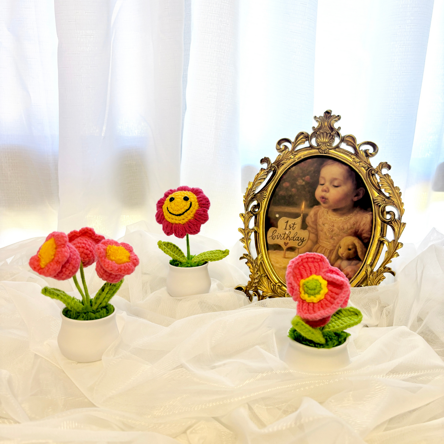 3pcs Crochet Flower Pot Set