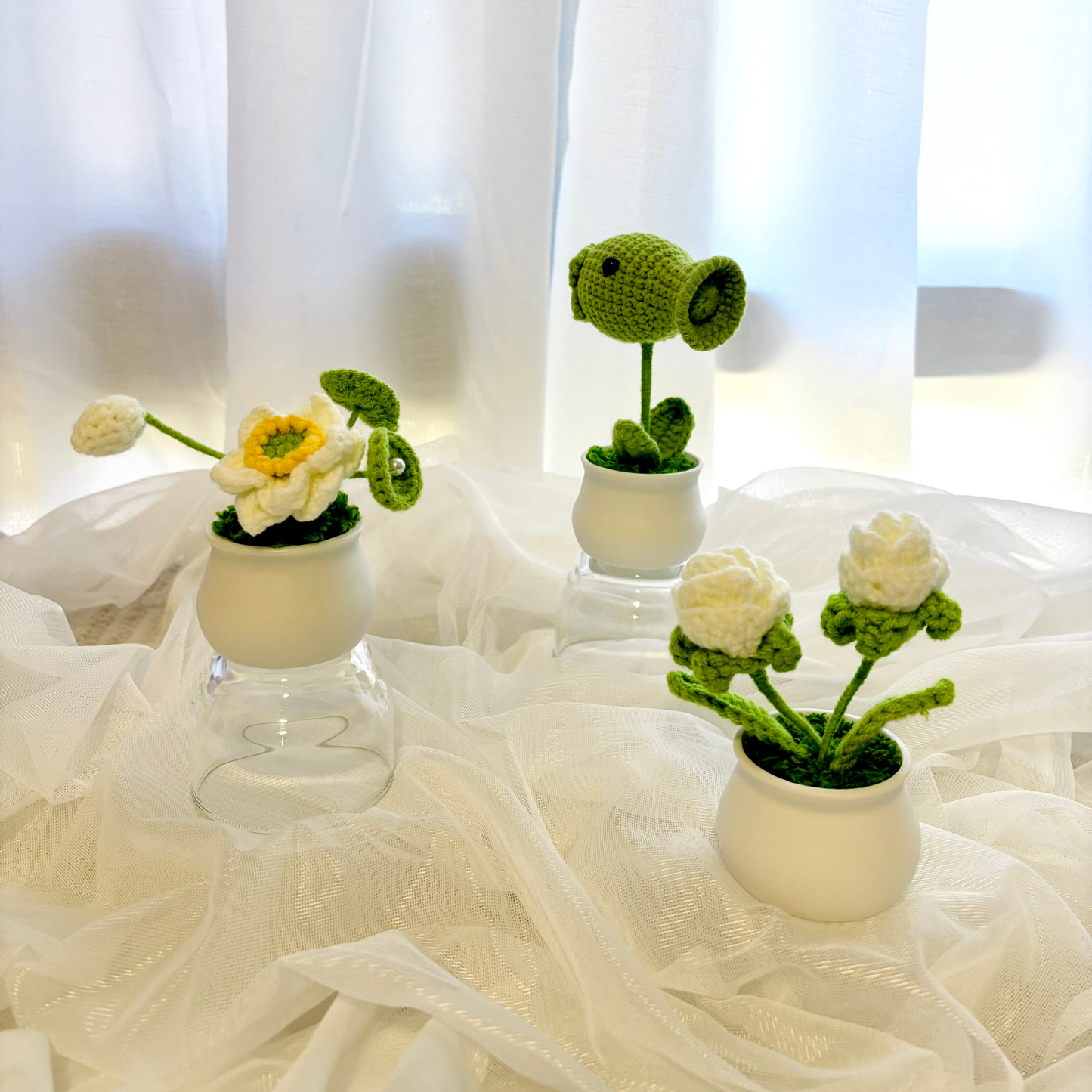 3pcs Crochet Flower Pot Set