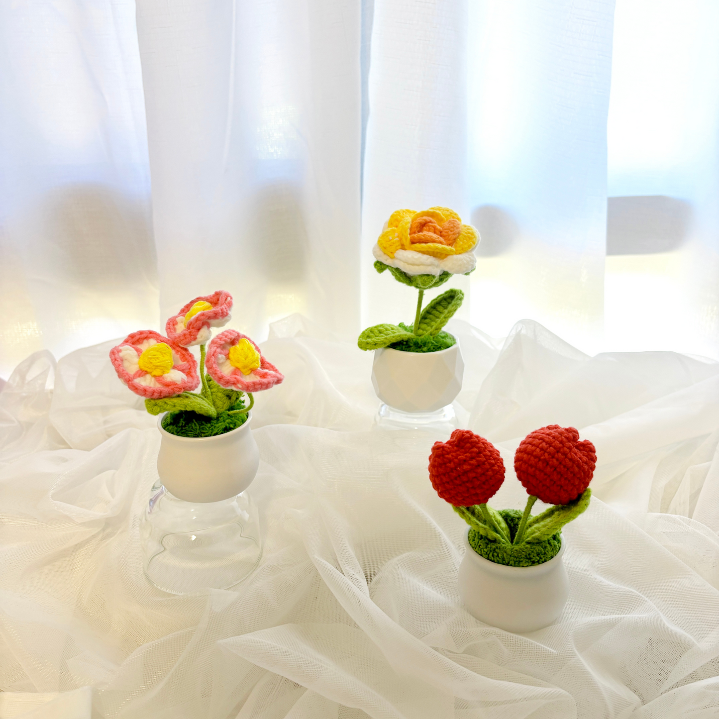 3pcs Crochet Flower Pot Set
