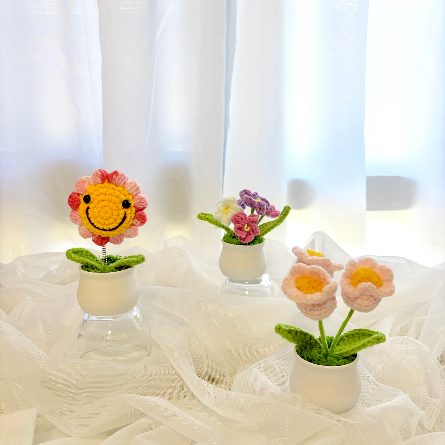 3pcs Crochet Flower Pot Set