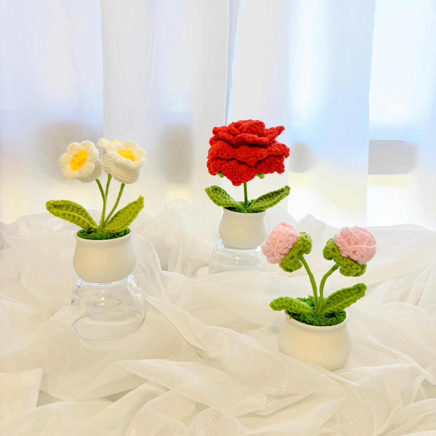 3pcs Crochet Flower Pot Set