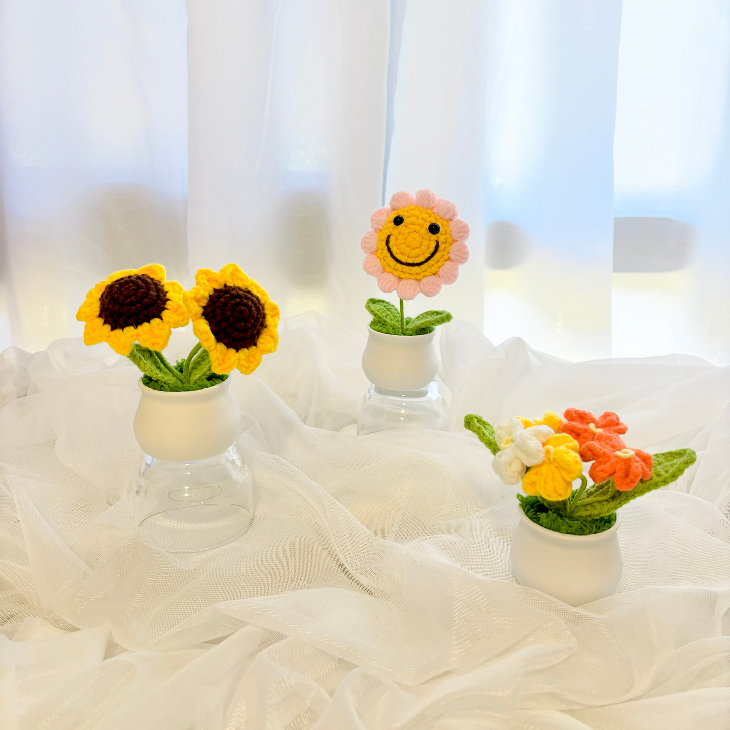 3pcs Crochet Flower Pot Set