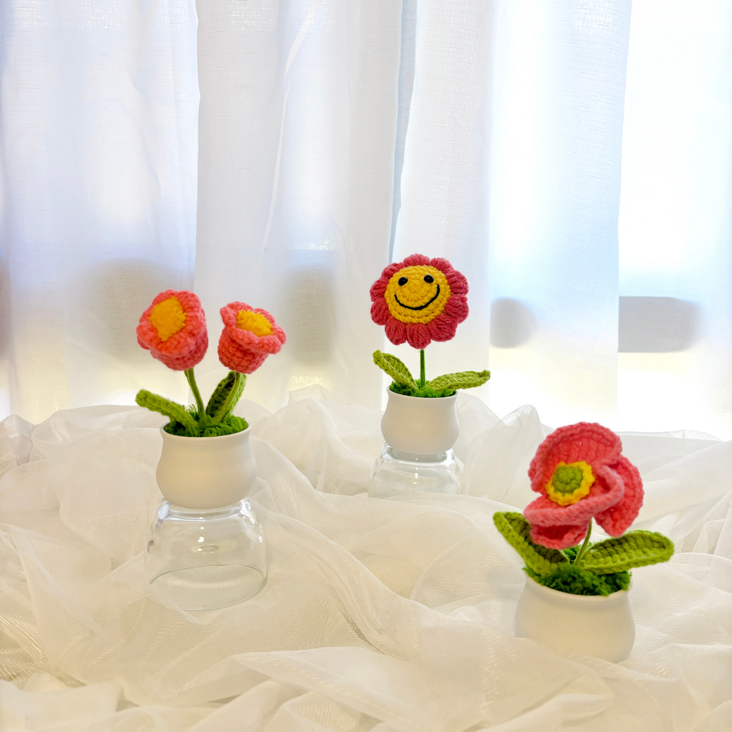3pcs Crochet Flower Pot Set