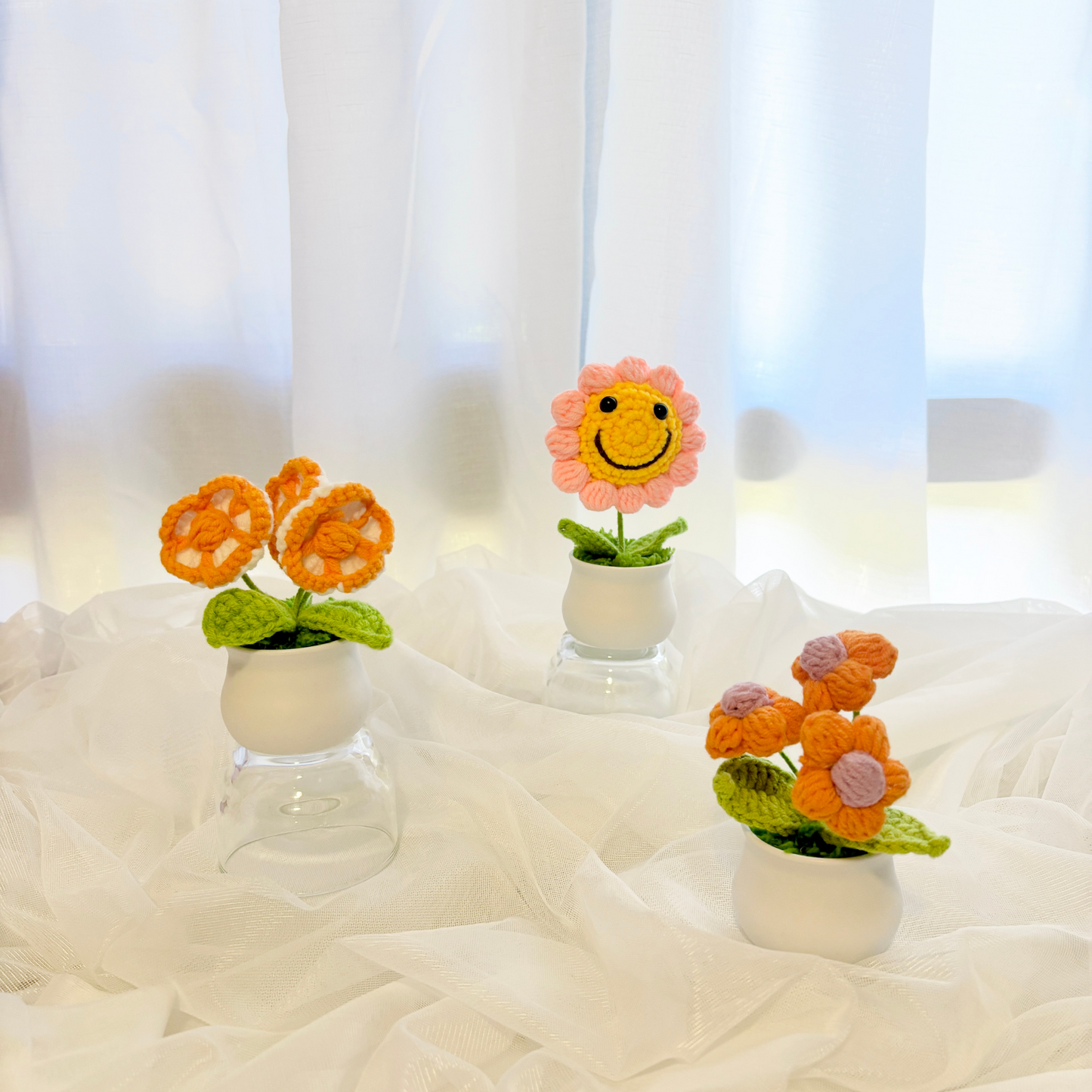 3pcs Crochet Flower Pot Set
