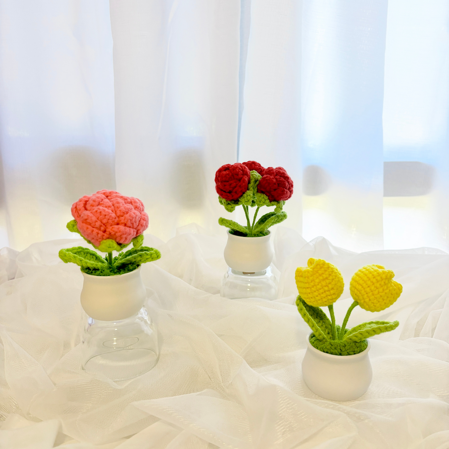3pcs Crochet Flower Pot Set