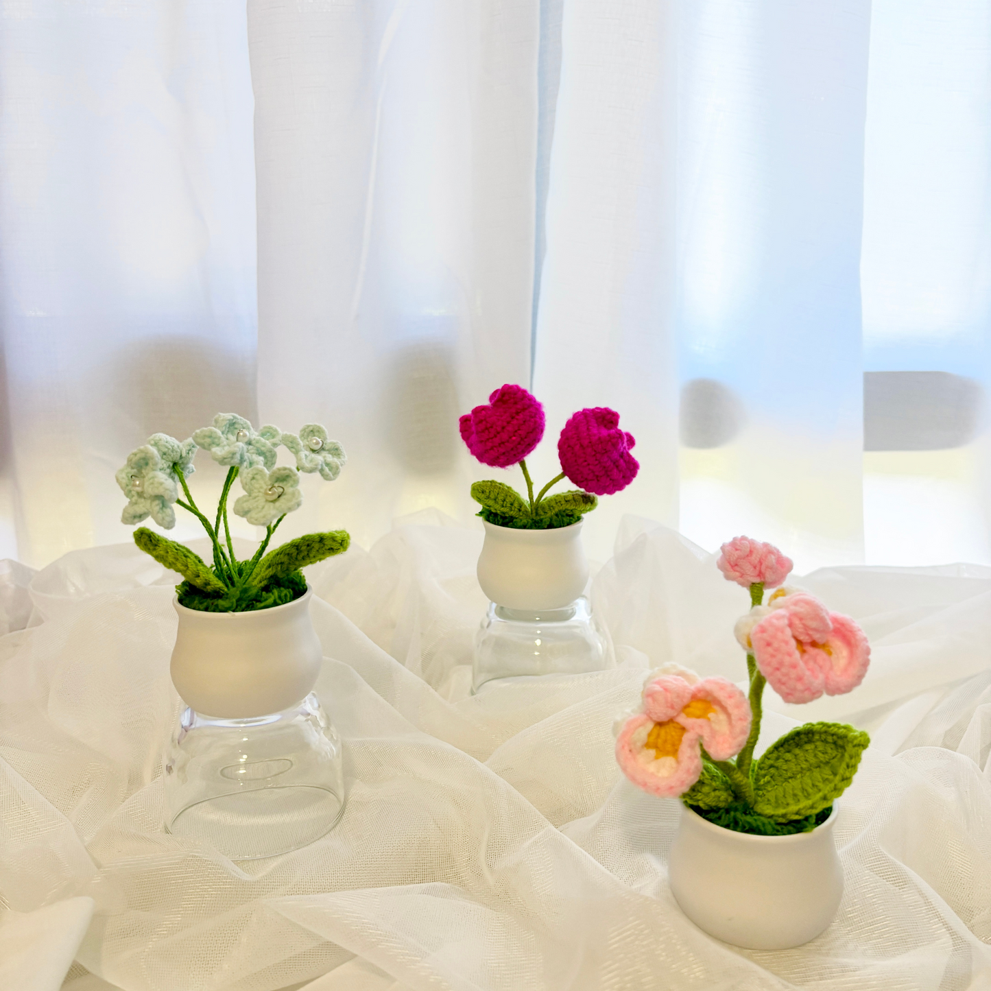 3pcs Crochet Flower Pot Set