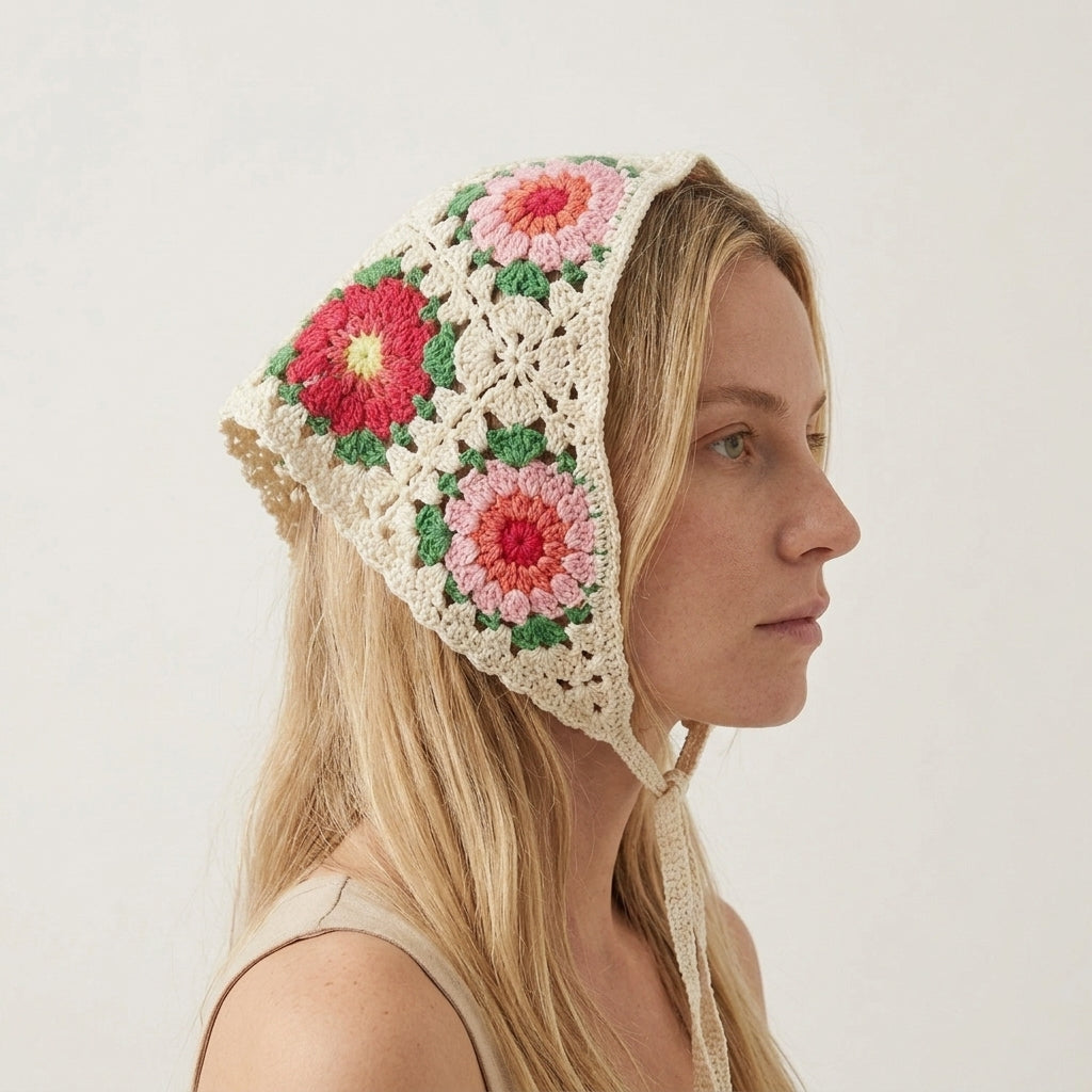 Handmade Floral Crochet Headscarf