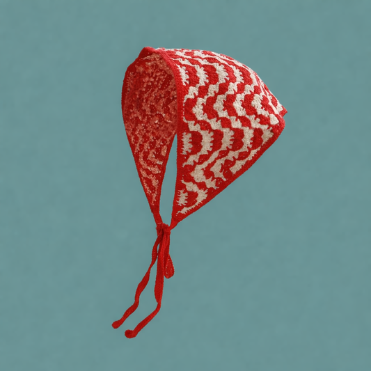 Handmade Vintage Red Crochet Headscarf