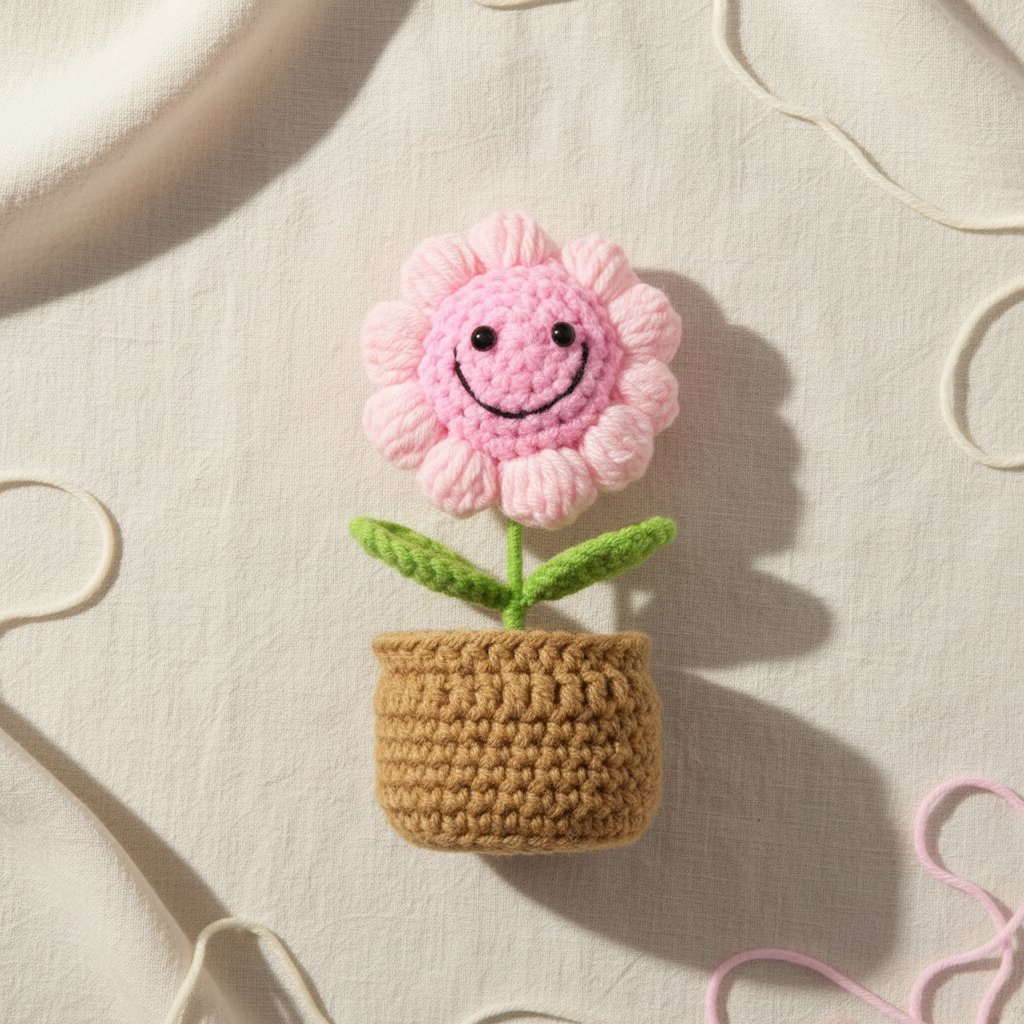 Crochet Pot | Smiling Sunflower