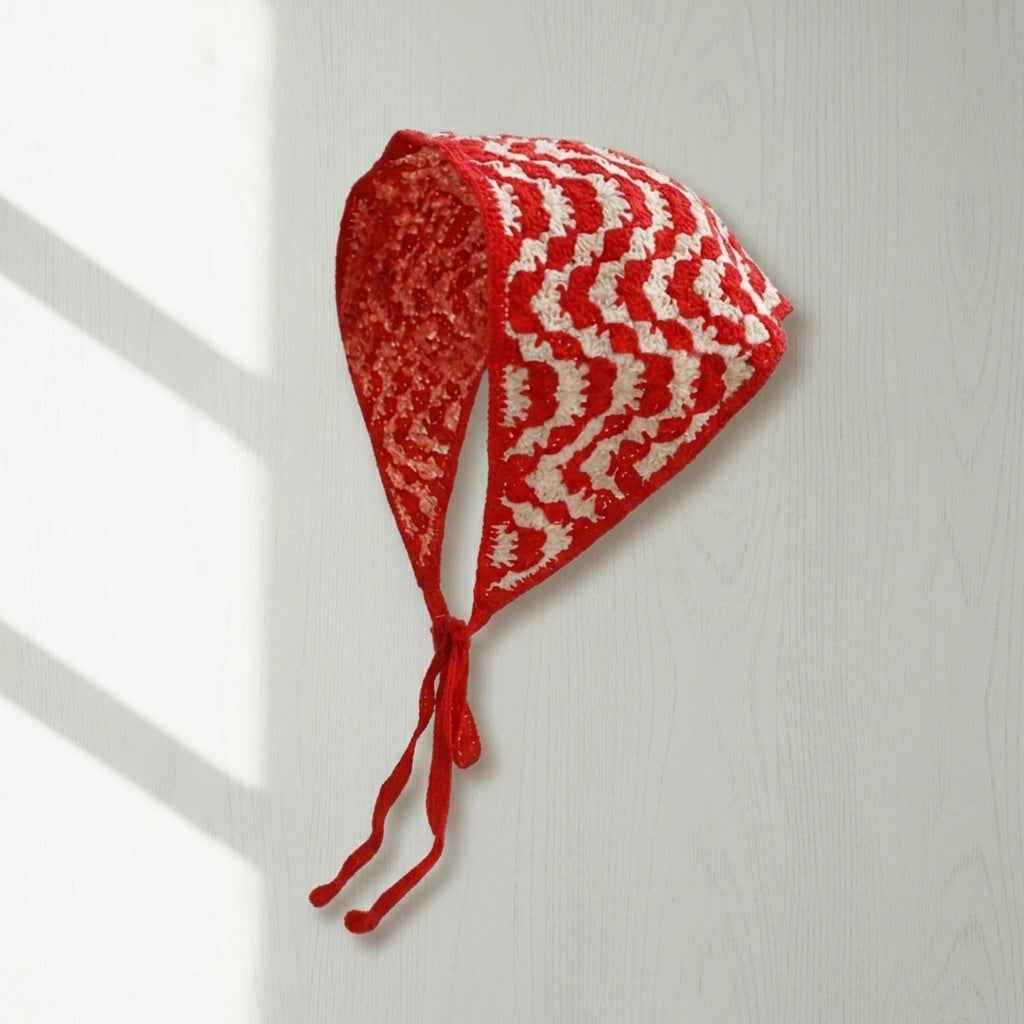 Handmade Vintage Red Crochet Headscarf