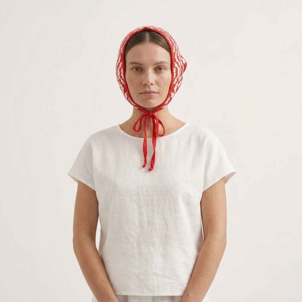 Handmade Vintage Red Crochet Headscarf